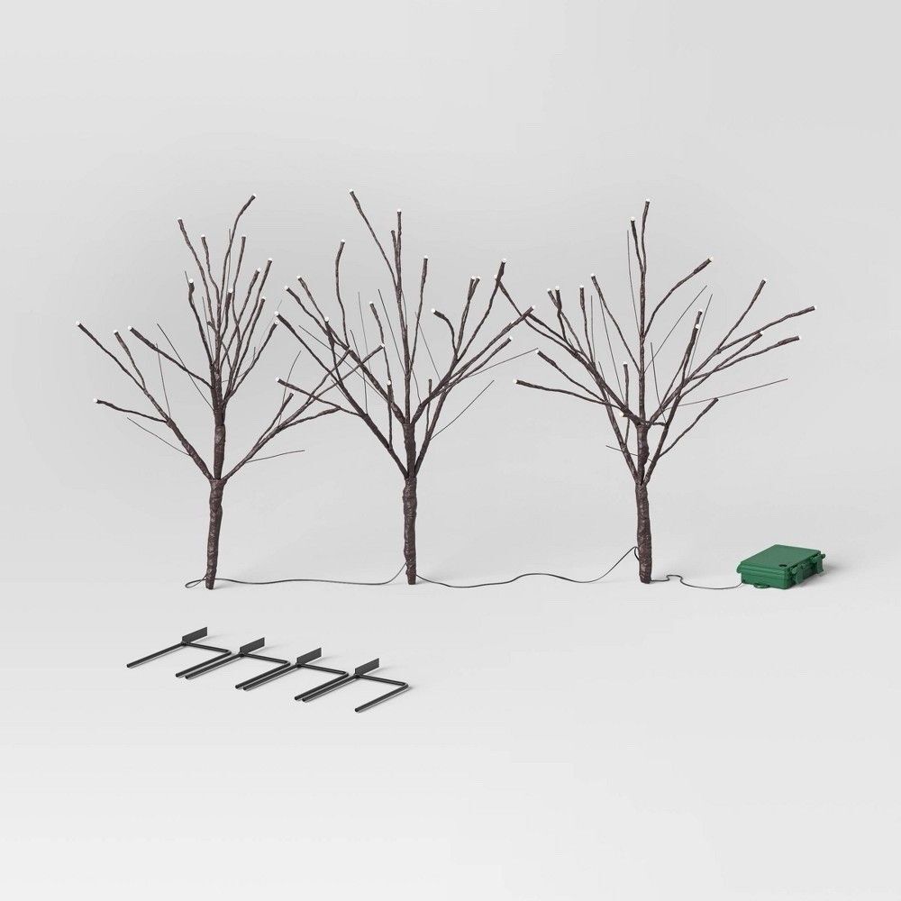 3pk Branches LED Outdoor Stake Lights Black Threshold Battery